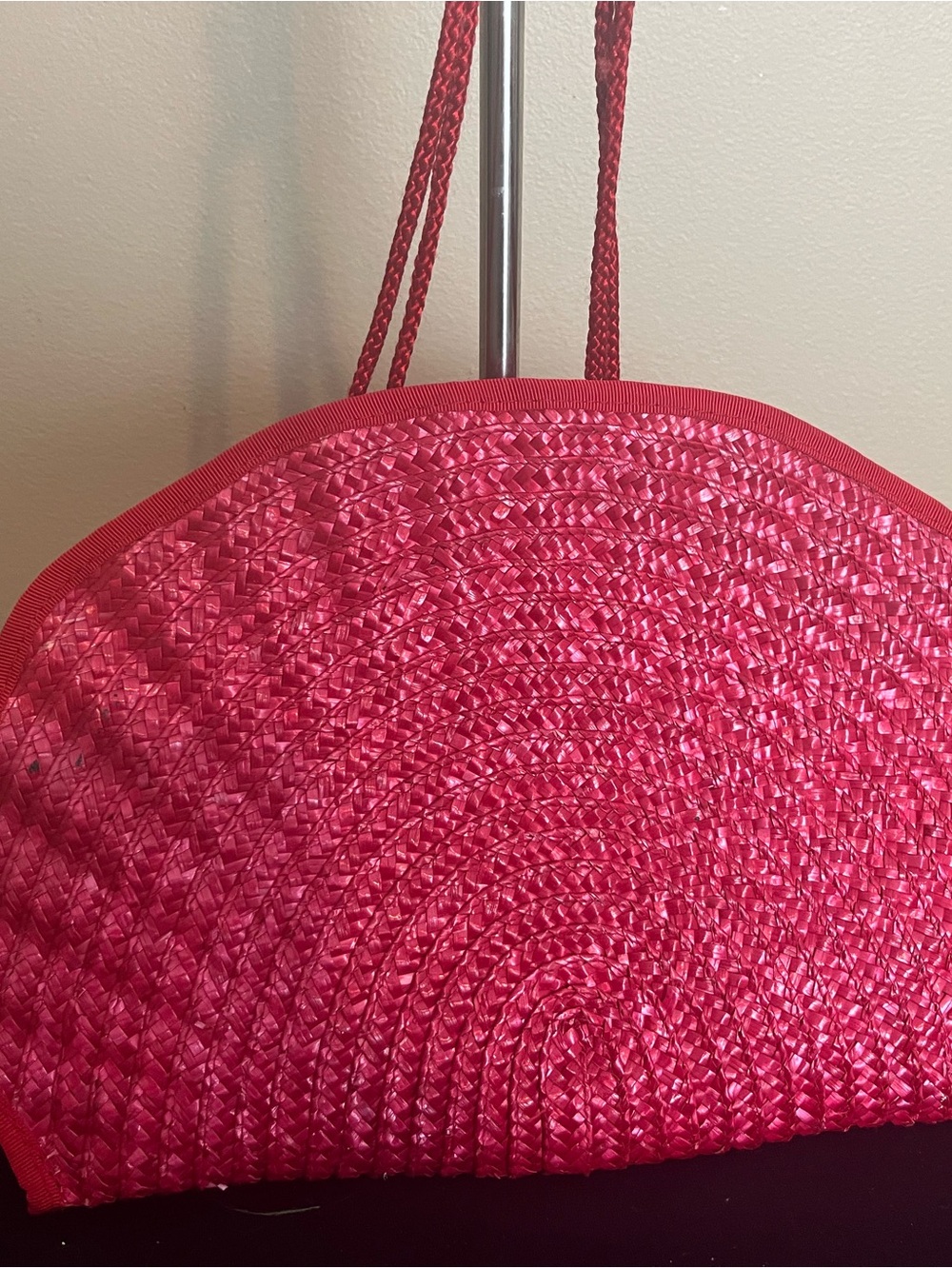 Bright Red Woven Straw Tote